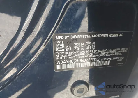2014 BMW 750I xDrive from USA, damaged, VIN WBAYB6C50ED225023